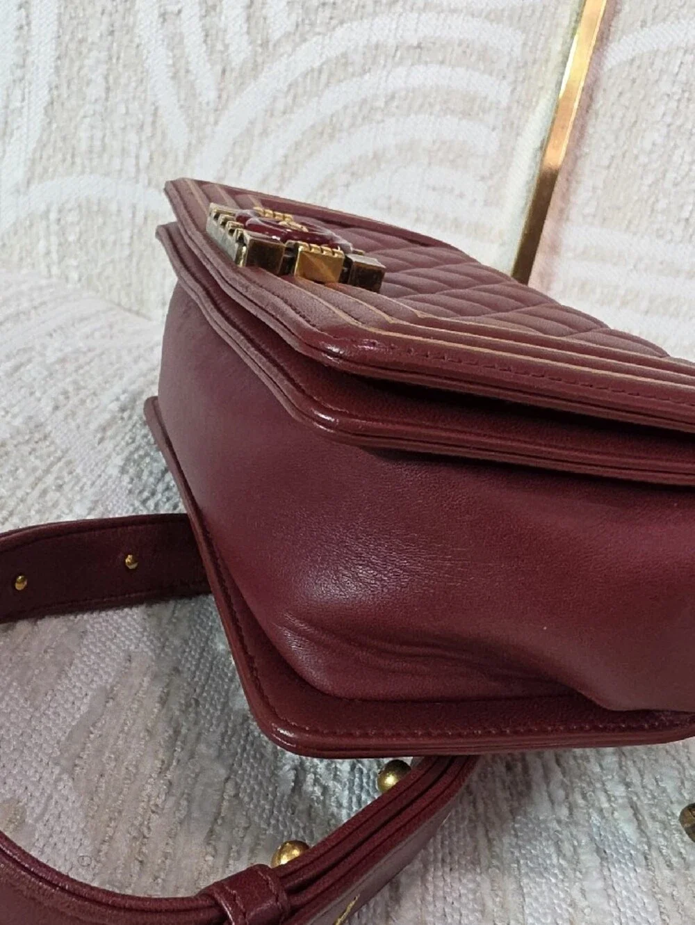 Chanel Boy Quilted Top-Handle Shoulder Bag in Deep Burgundy Small